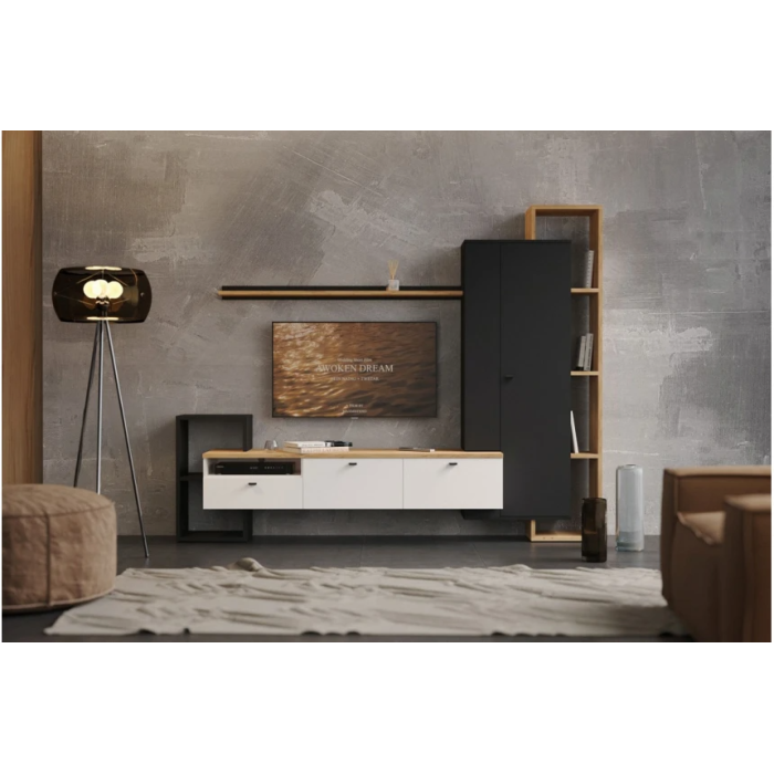 Стінка у вітальню Деоніс / Deonis Чорний/німфеа альба/дуб крафт золотий