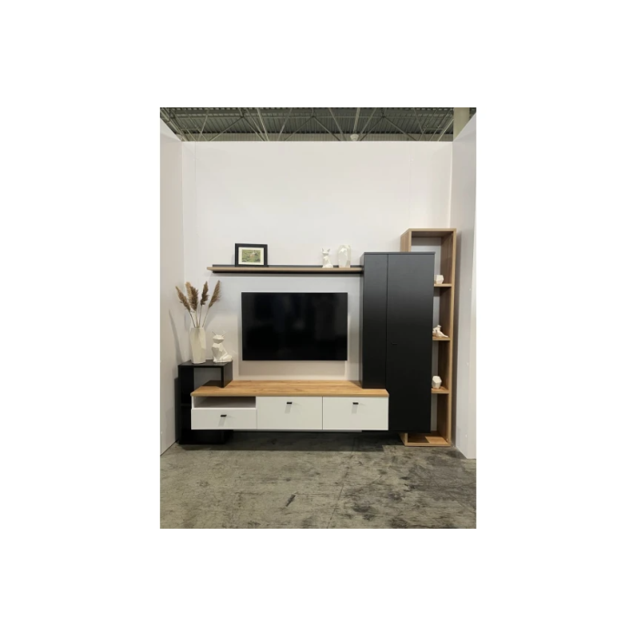 Стінка у вітальню Деоніс / Deonis Чорний/німфеа альба/дуб крафт золотий