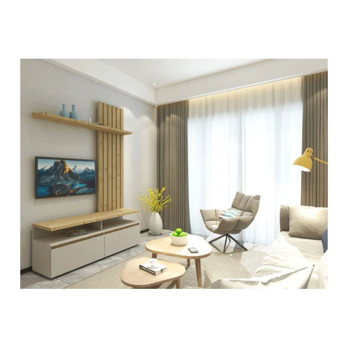 Стінка у вітальню Елліс / Ellis з декоративними рейками Кашемір/дуб артизан