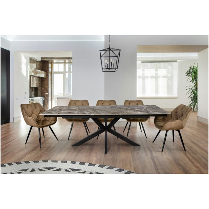 Стіл обідній Квант (чорний/кераміка Армані грей (сірий)