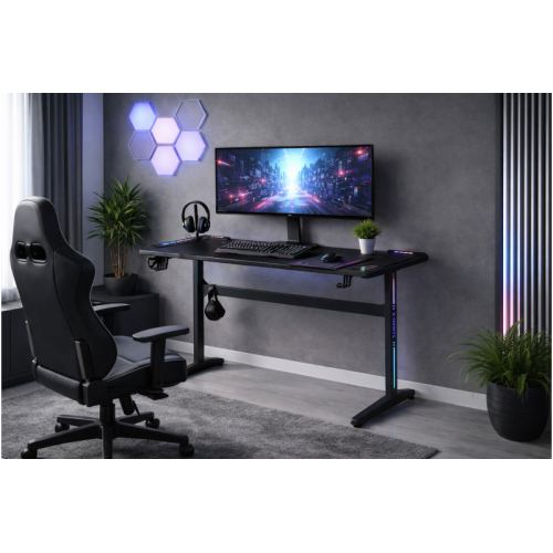 Стіл геймерський Енерджі (чорний з Led підсвіткою)