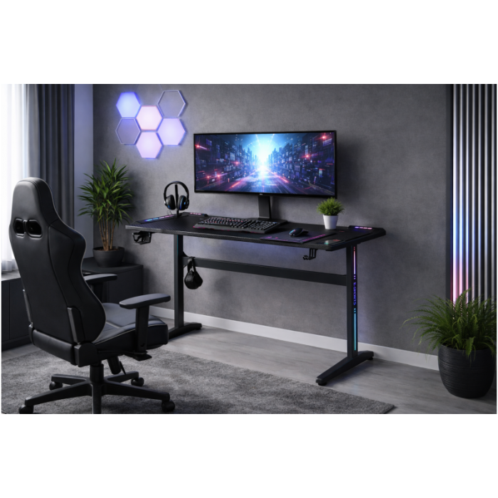 Стіл геймерський Енерджі (чорний з Led підсвіткою)