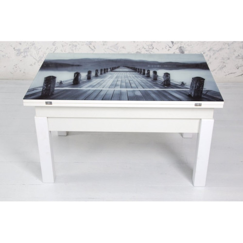 Стіл-трансформер Флай зі склом "Міст" (Білий)