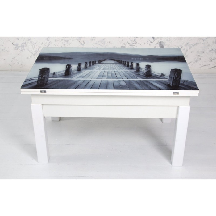 Стіл-трансформер Флай зі склом "Міст" (Білий)