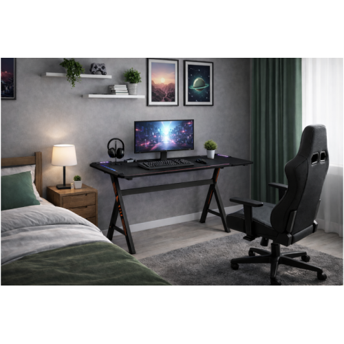 Стіл геймерський Кібертон (чорний з Led підсвіткою)