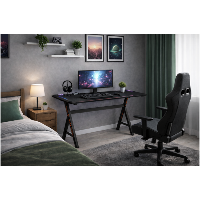 Стіл геймерський Кібертон (чорний з Led підсвіткою)