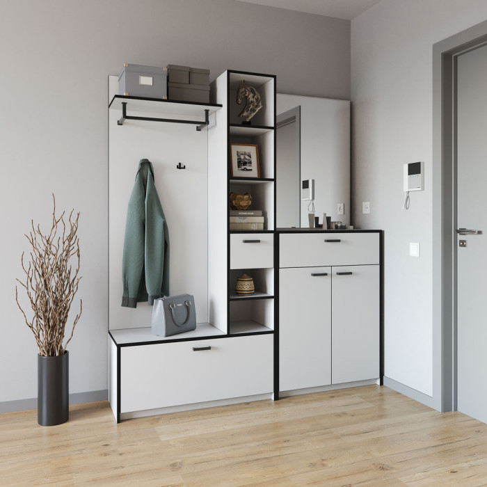 Прихожая со штангой для одежды и крючками