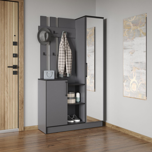 Cтильна прихожа з дзеркалом, дверцятами та крючками для одягу