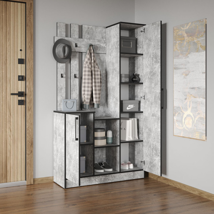 Cтильна прихожа з дзеркалом, дверцятами та крючками для одягу