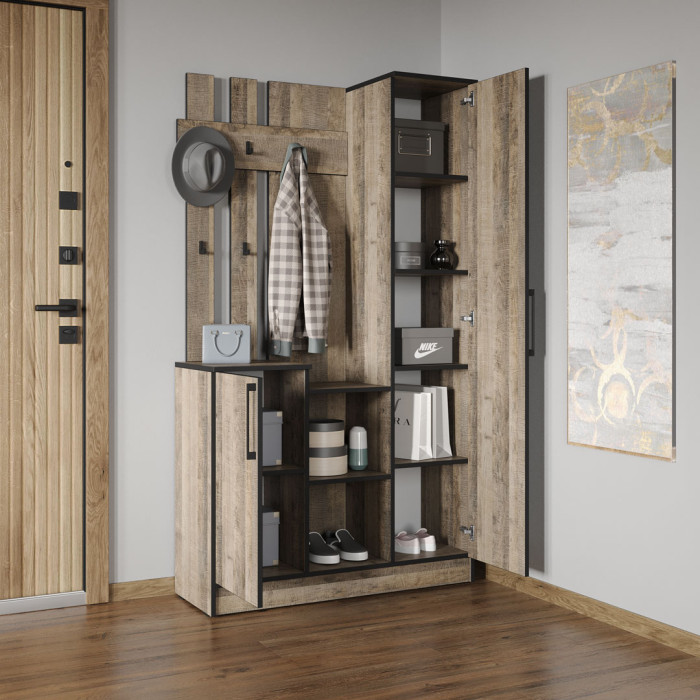 Cтильна прихожа з дзеркалом, дверцятами та крючками для одягу