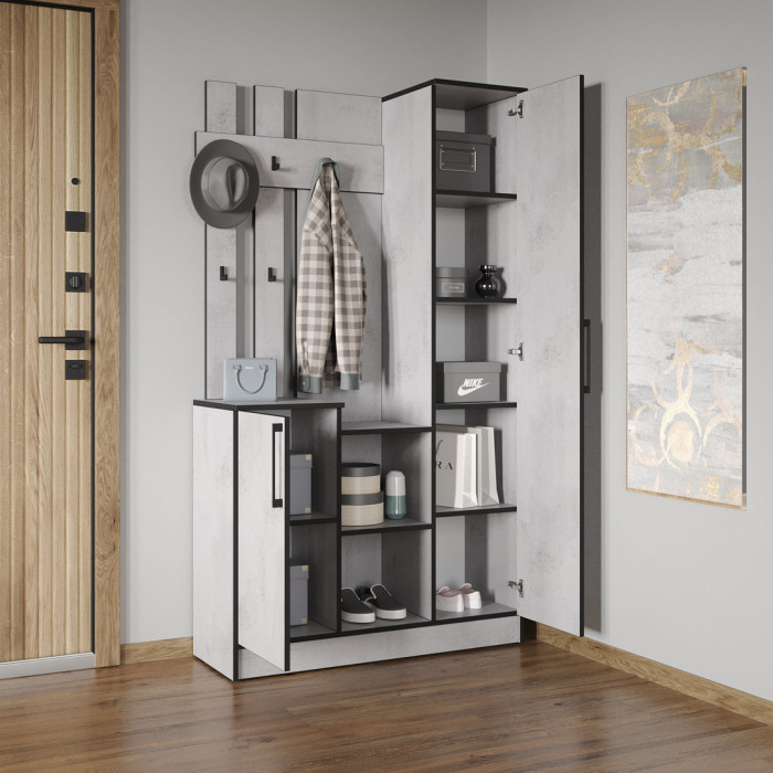 Cтильна прихожа з дзеркалом, дверцятами та крючками для одягу