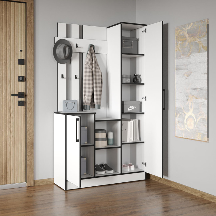 Cтильна прихожа з дзеркалом, дверцятами та крючками для одягу