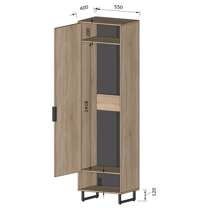 Шафа-пенал з вішалкою для одягу на ніжках