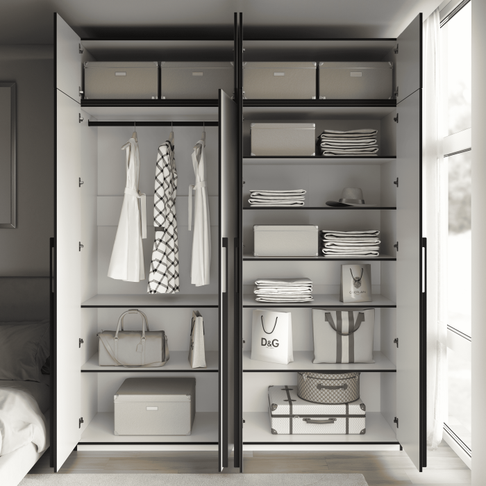 Шкаф распашный с полками и штангой на 4 двери