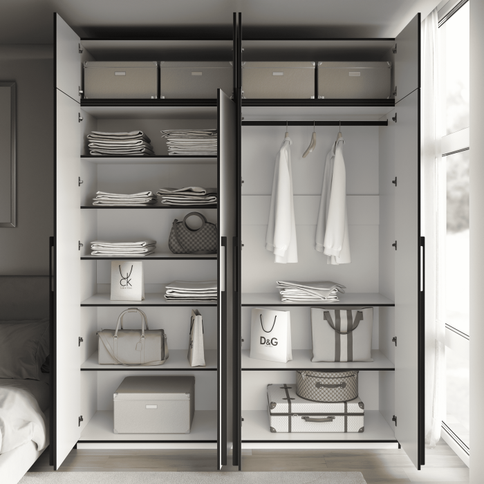 Шкаф распашный со штангой и полками на 4 двери