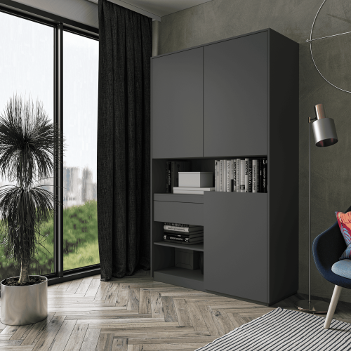 Шафа розпашна для одягу з дверцятами та шухлядою в спальню