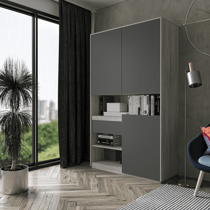 Шафа розпашна для одягу з дверцятами та шухлядою в спальню