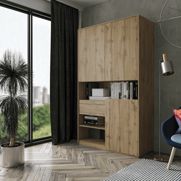 Шафа розпашна для одягу з дверцятами та шухлядою в спальню