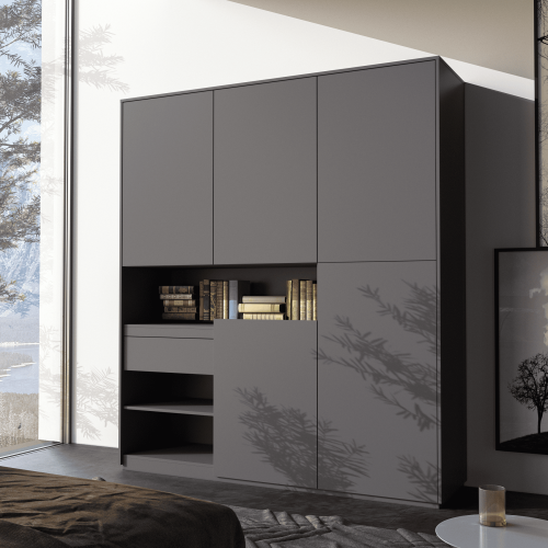 Шафа розпашна для одягу з дверцятами та шухлядою