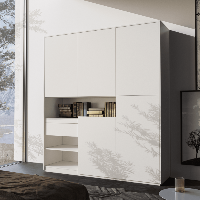 Шафа розпашна для одягу з дверцятами та шухлядою